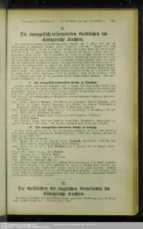 H. Die Geistlichen der englischen Gemeinden im Königreiche Sachsen