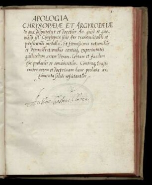 Apologia chrysopoeiae et argyropoeiae adversus Thomam Erastum