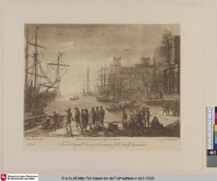 [Seehafen mit Palästen und vielen Figuren]