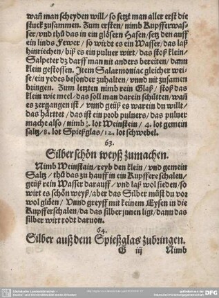 63. Silber schön weyß zumachen.