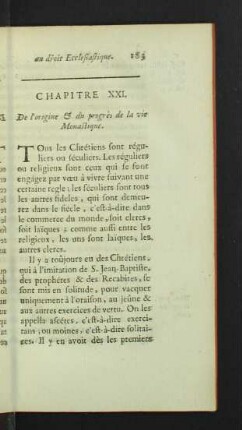 Chapitre XXI. De l'origine & du progrès de la vie Monastique.