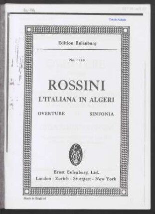 Overture (Sinfonia) to the comic opera L'italiana in Algeri
