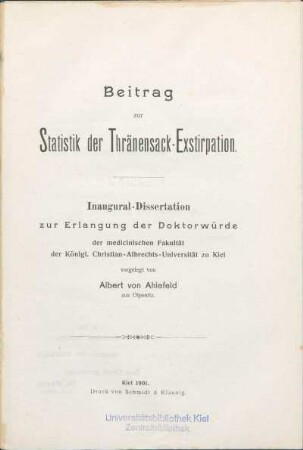 Beitrag zur Statistik der Thränensack-Exstirpation