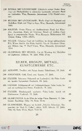 Silber, Bronze, Metall, Kunstgewerbe etc. (Nr. 243-276)