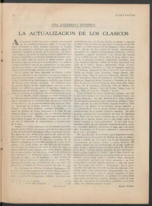 Vida literaria y artística : La actualización de los clásicos