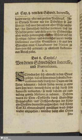 Das 8. Capitel, Von denen Schwedischen Interesse, und Praetensionen