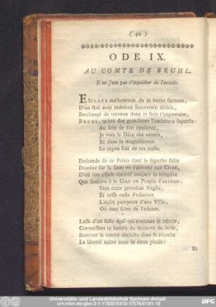 Ode IX. Au Comte De Bruhl. Il ne faut pas s'inquièter de l'avenir.