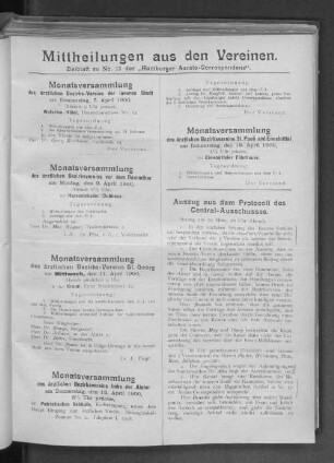 Mittheilungen aus den Vereinen.