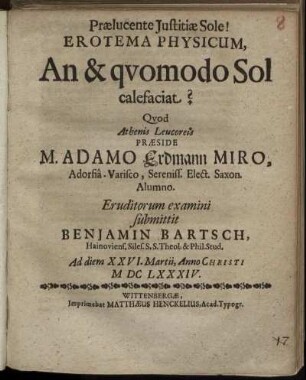 Erotema Physicum, An & quomodo Sol calefaciat?