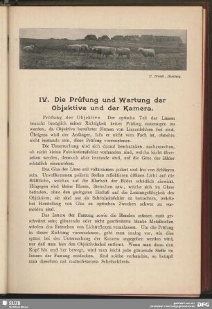 IV. Die Prüfung und Wartung der Objektive und der Kamera