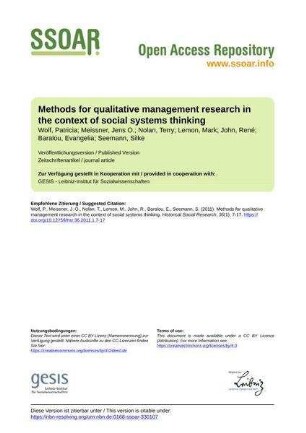 Methods for qualitative management research in the context of social systems thinking