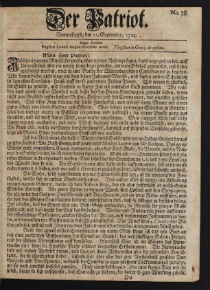 No. 38. Donnerstags, den 21. September, 1724