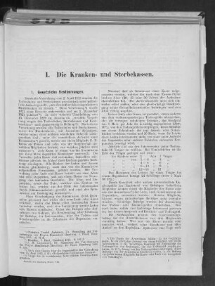 I. Die Kranken- und Sterbekassen.