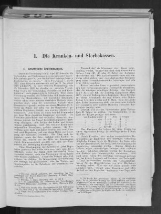 I. Die Kranken- und Sterbekassen.