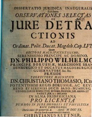 Dissertatio juridica inauguralis, exhibens observationes selectas de jure detractionis