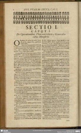 Sectio I. [De Operationibus Pharmaceuticis]