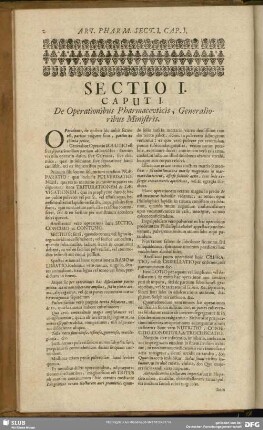 Sectio I. [De Operationibus Pharmaceuticis]