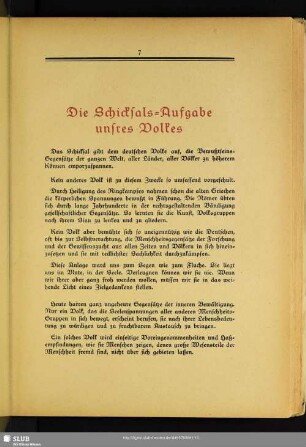 Die Schicksals-Aufgabe unsres Volkes