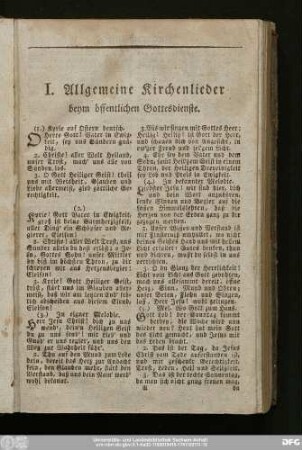I. Allgemeine Kirchenlieder beym öffentlichen Gottesdienste.