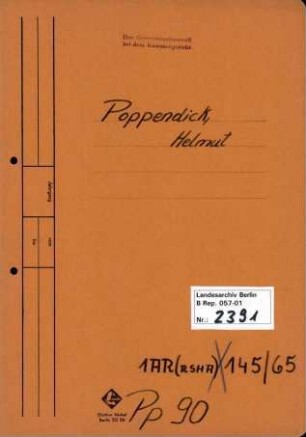 Personenheft Helmut Poppendick (*06.01.1902), SS-Oberführer