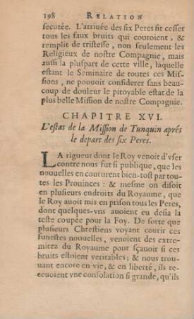 Chapitre XVI. L'estat de la Mission de Tunquin aprés le depart des six Peres