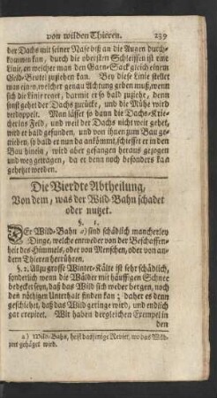 Die Vierdte Abtheilung, Von dem, was der Wild-Bahn schadet oder nutzet.