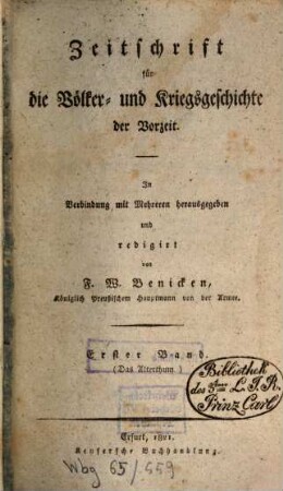 Zeitschrift für die Völker- und Kriegsgeschichte der Vorzeit. 1. 1821