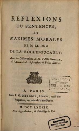 Reflexions ou sentences et maximes morales
