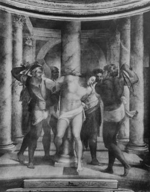 Transfiguration Christi, Geißelung Christi und die Heiligen Franziskus, Petrus, Matthäus und Jesajas — Geißelung Christi