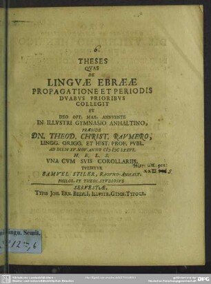 Theses quas de linguae Ebraeae propagatione et periodis duabus prioribus