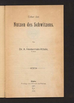 Ueber den Nutzen des Schwitzens