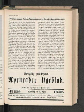 Christian August Rathje, Apenrades erster Buchdrucker (1800-1873)