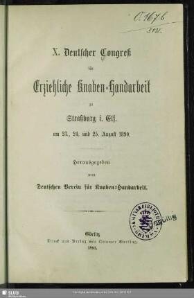 10.1890(1891): Deutscher Kongreß für Erziehliche Knaben-Handarbeit