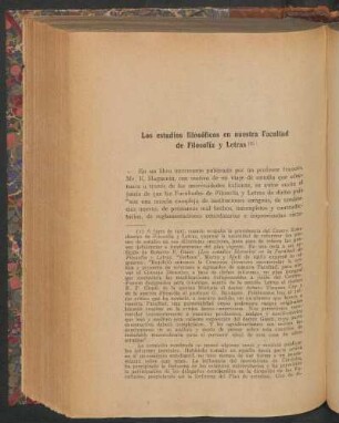 Los estudios filosóficos en nuestra Facultad de Filosofía y Letras