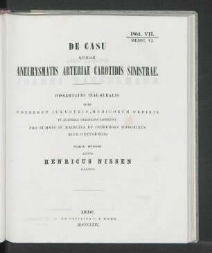 De Casu Quodam Aneurysmatis Arteriae Carotidis Sinistrae.