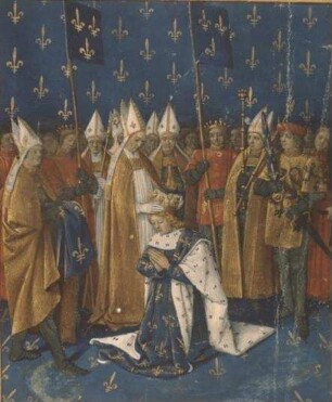 Grandes Chroniques de France — Krönung Karls IV. in der Kirche zu Reims, Folio 459 verso