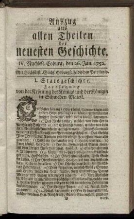 IV. Nachlese. Coburg, den 26. Jan. 1752.