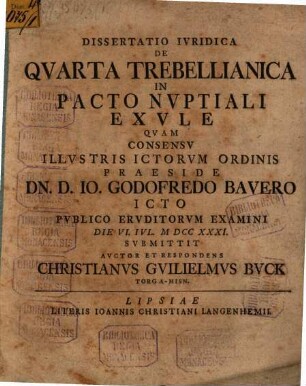 Diss. iur. de quarta trebellianica in pacto nuptiali exule