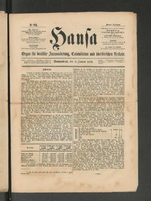 No. 89. Sonnabend, den 8. Januar 1853.