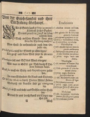 Von der Gelehrsamkeit und ihrer Eintheilung überhaupt.