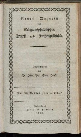 Dritten Bandes zweytes Stück.