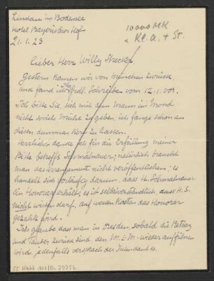 Brief an Willy Strecker und B. Schott's Söhne : 21.01.1923