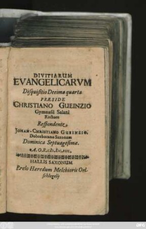 Divitiarum Evangelicarum Disquisitio Decima quarta