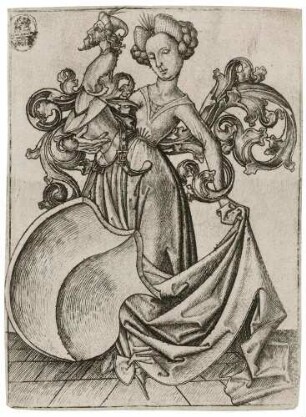 Die Dame mit dem Helm und dem leeren Wappenschild