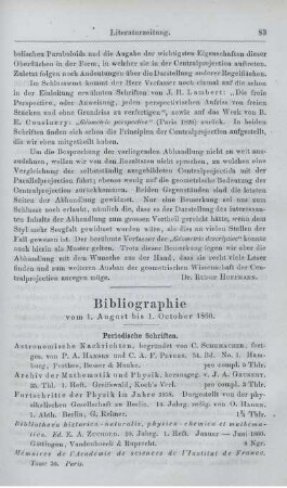 Bibliographie vom 1. August bis 1. October 1860.