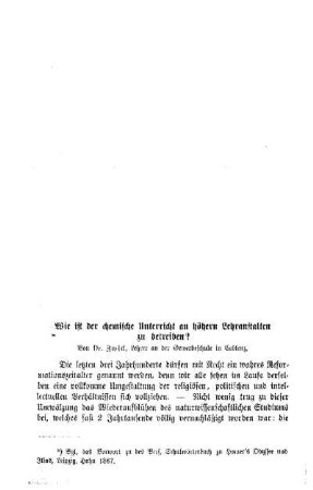 Wie ist der chemische Unterricht an höhern Lehranstalten zu betreiben?