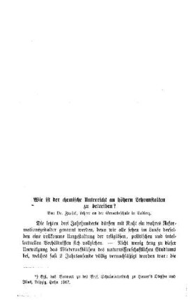 Wie ist der chemische Unterricht an höhern Lehranstalten zu betreiben?