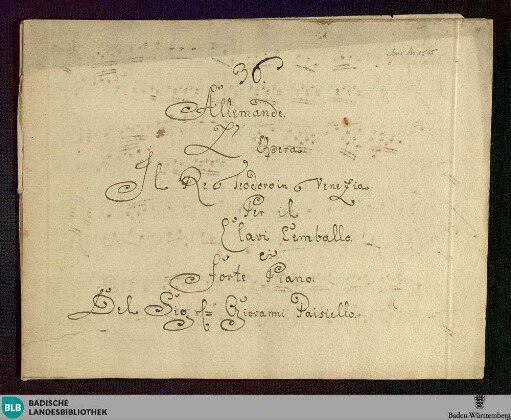 Il Re Teodoro in Venezia. Excerpts. Arr - Don Mus.Ms. 1515 : cemb