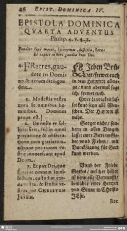 Epistola Dominica Quarta Adventus Philip. 4. v. 4-8