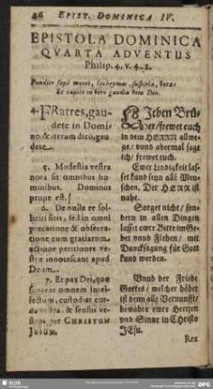 Epistola Dominica Quarta Adventus Philip. 4. v. 4-8